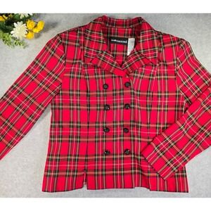 Sag Harbor Dress Plaid Blazer Women 14 Red Tartan Double Breasted Vintage Jacket